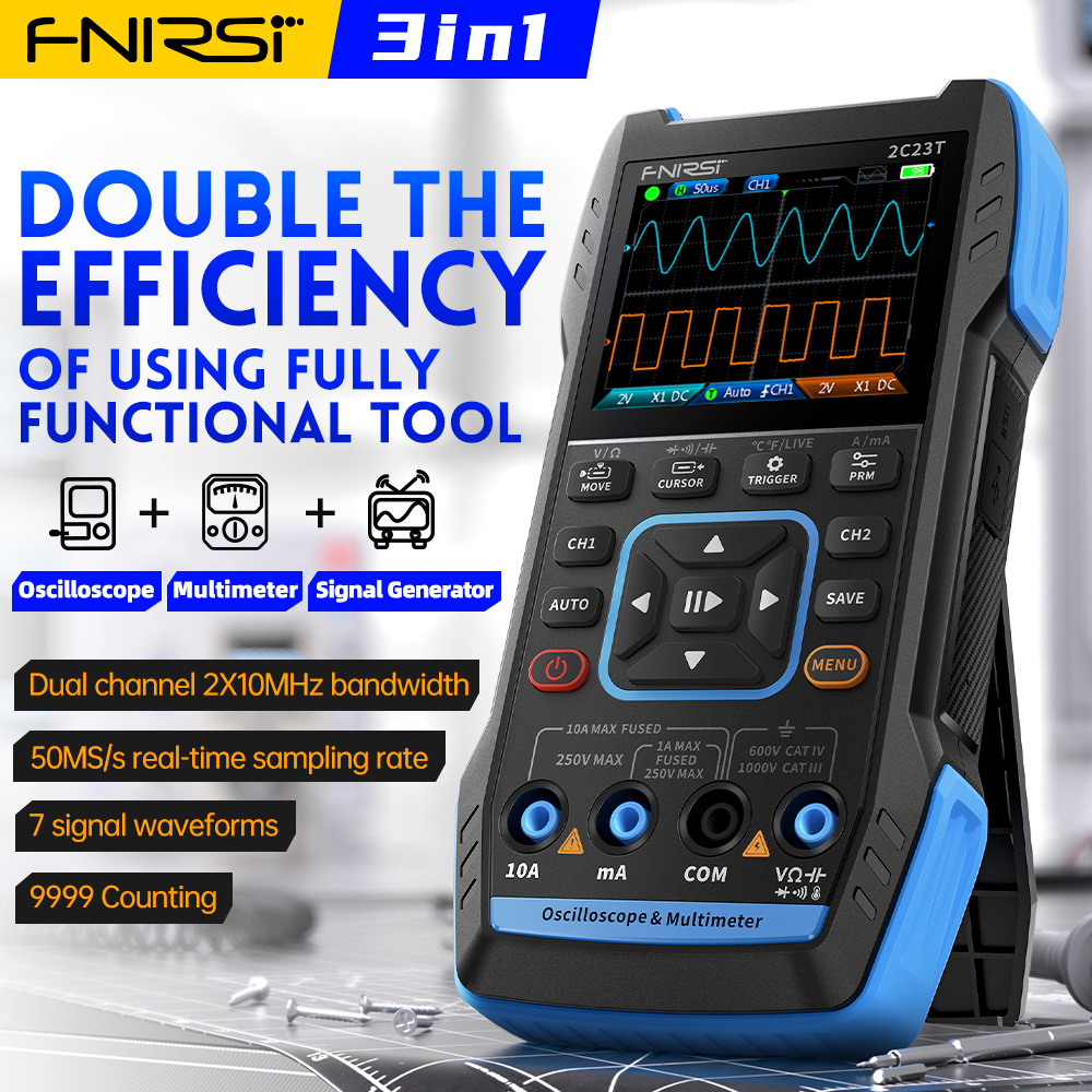 Fnirsi Digital Oscilloscope Handheld - 2C23T 3-in-1 Digitale Oscilloscoop 10MHz Dual