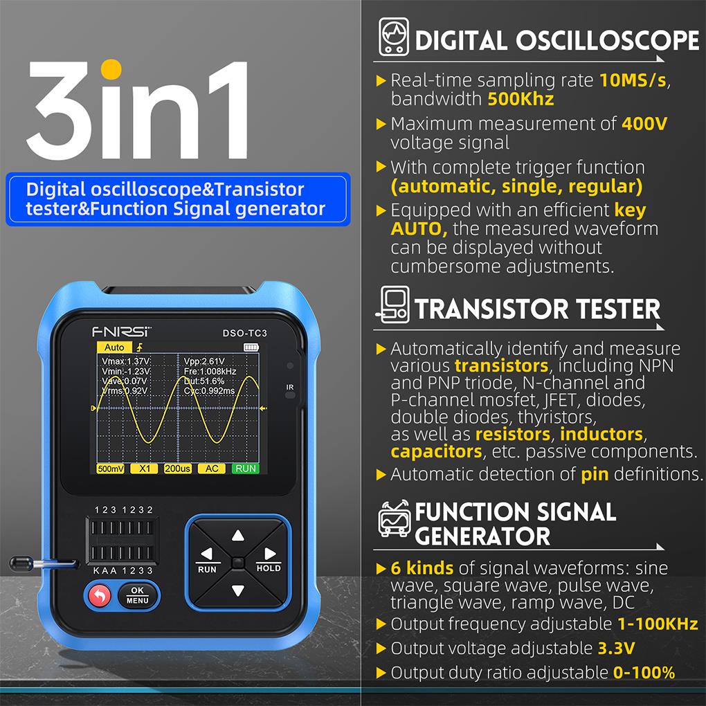 Fnirsi DSO-TC3 3in1 Mini Handh - Fnirsi Digital Oscilloscope Handheld recensie en prijs